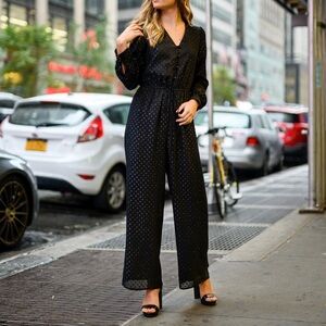 Fray I.D. Black Polka Dot Button top Jumpsuit